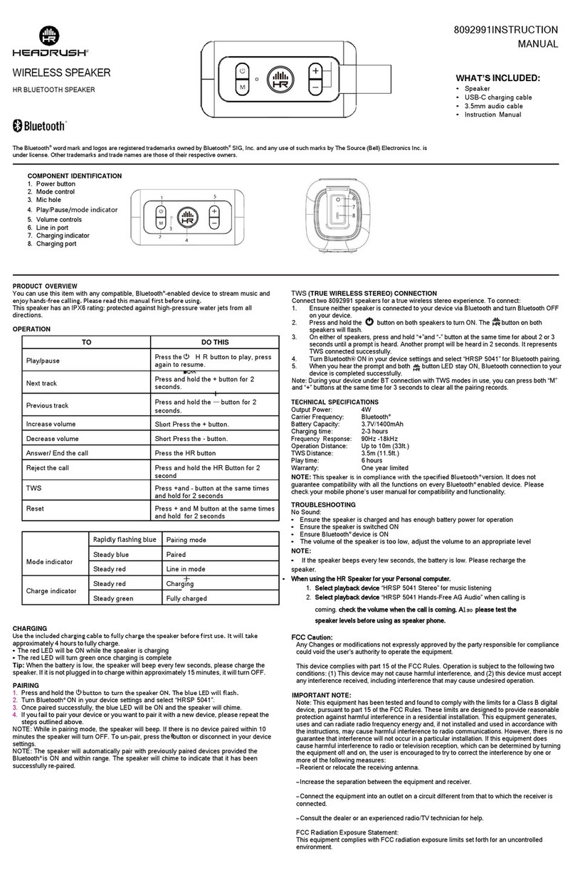 HEADRUSH 8092991 User manual
