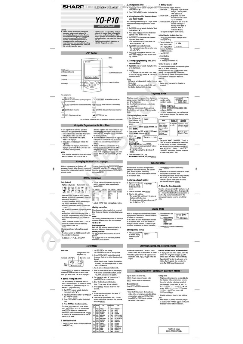 Sharp YO-P10 User manual Sharp YO-P10 User manual