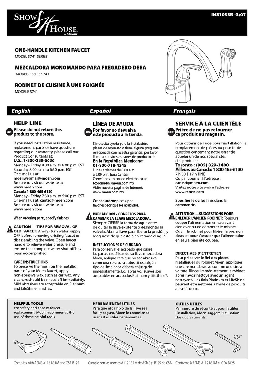Moen Show House S741 Series quick start guide Moen Show House S741 Series quick start guide