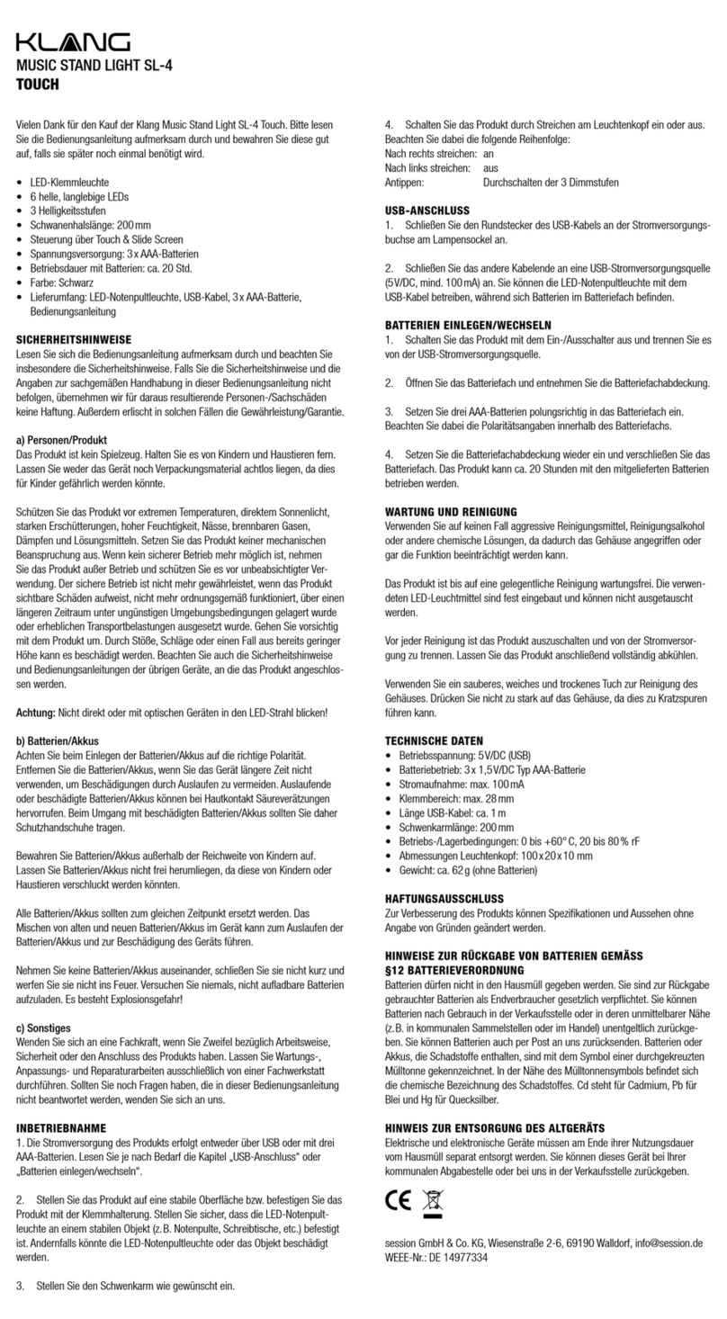 Klang SL-4 TOUCH user manual