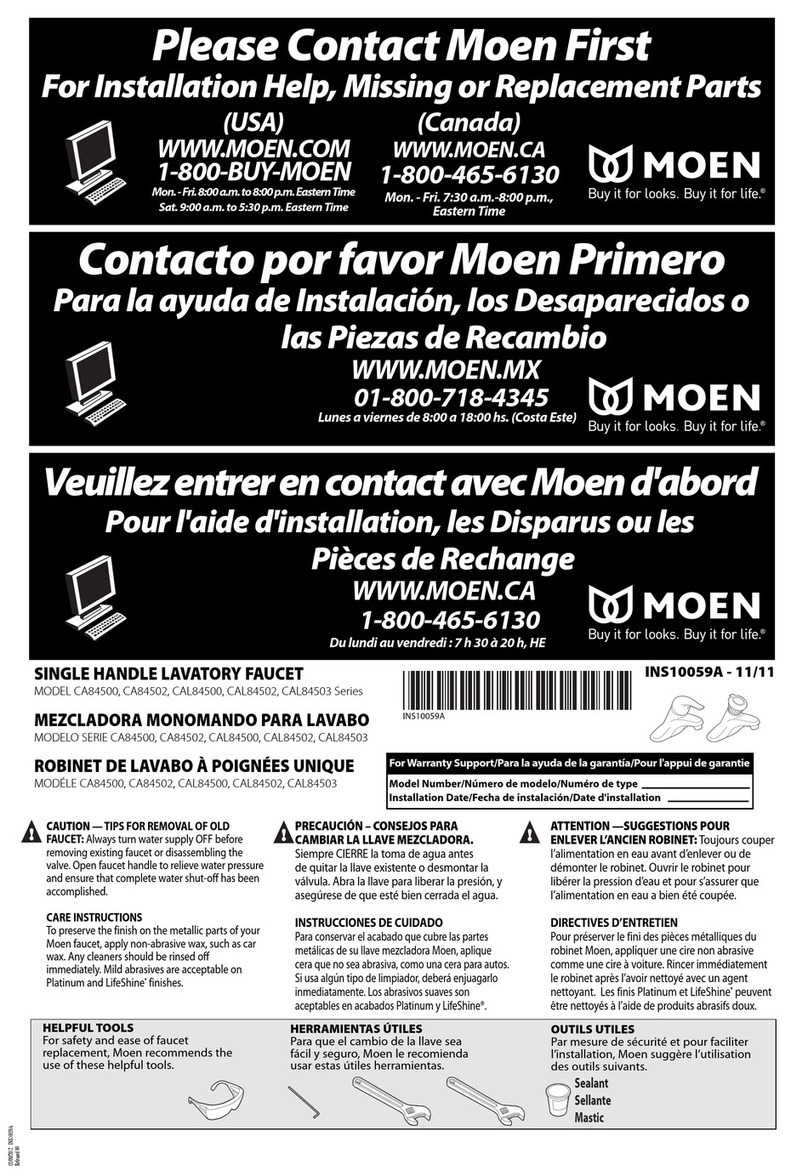 Moen CA84500 Series quick start guide