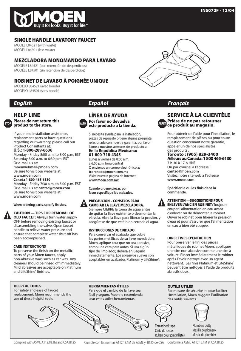 Moen L84521 quick start guide