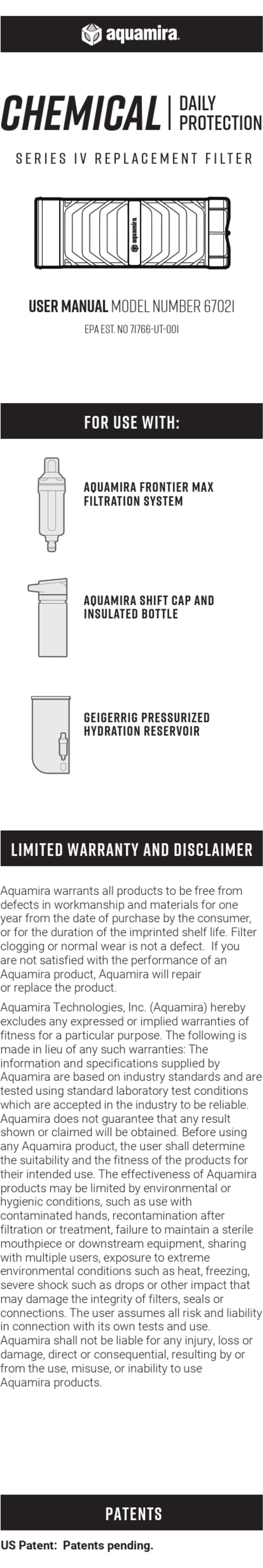 Aquamira CHEMICAL IV Series User manual