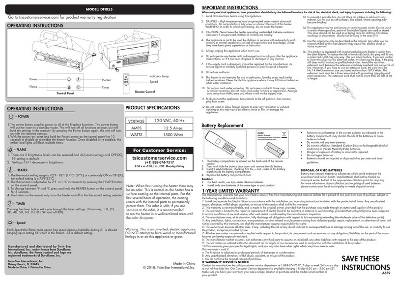 Twin-Star International Duraflame DFI055 operating instructions