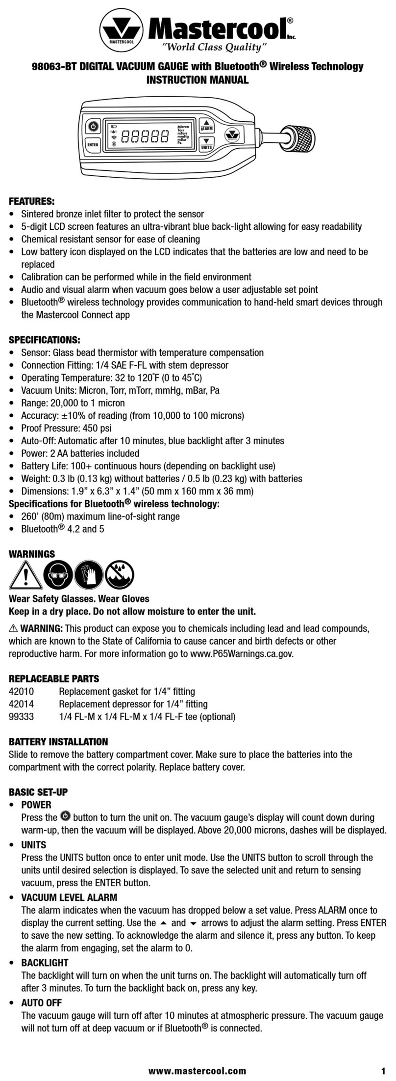 Master cool 98063-BT instruction manual Master cool 98063-BT instruction manual