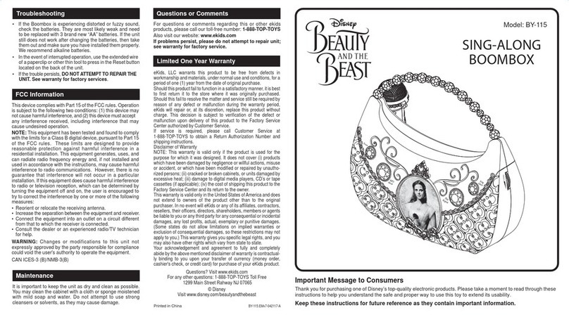 KIDdesigns Disney BEAUTY AND THE BEAST BY-115 quick start guide