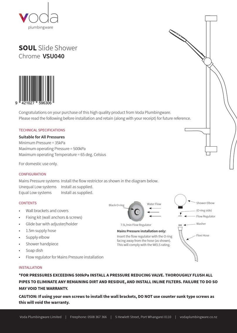 Voda Plumbingware SOUL VSU040 quick start guide