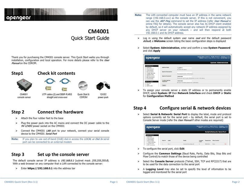 Opengear CM4001 quick start guide Opengear CM4001 quick start guide