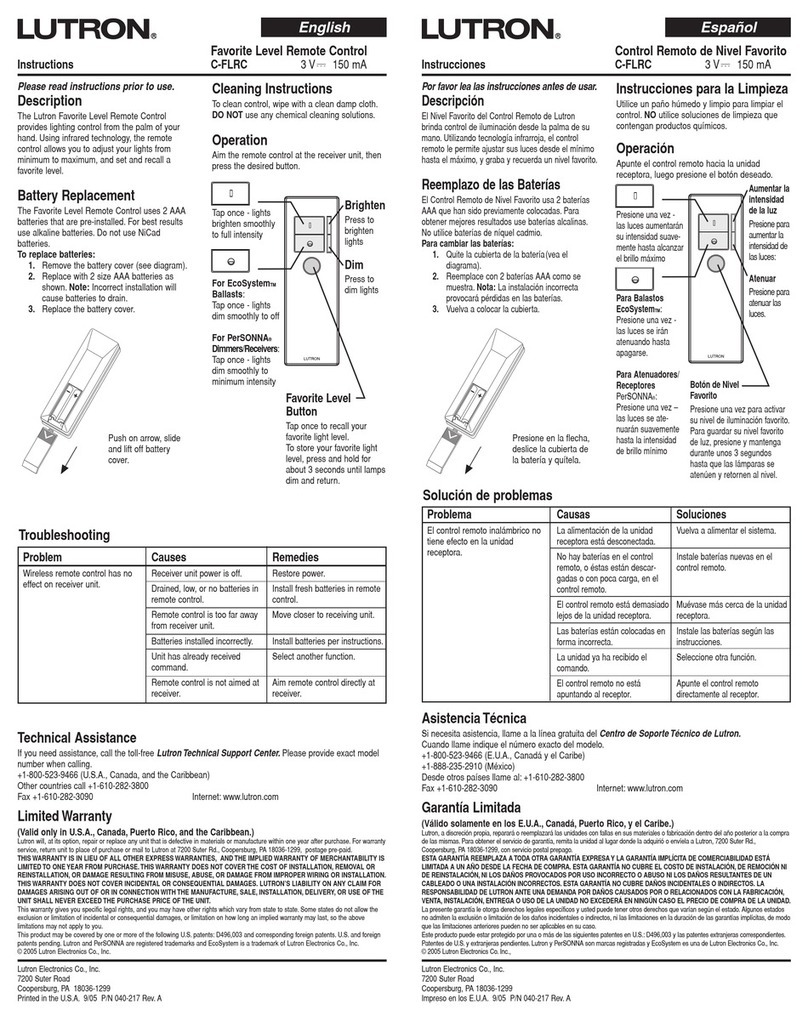Lutron Electronics Favorite C-FLRC instructions