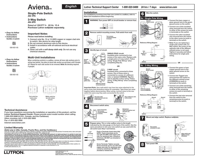 Lutron Electronics Aviena AN-1PS manual