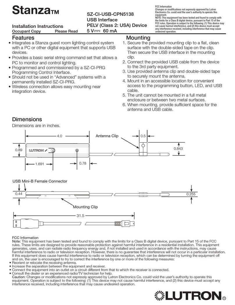 Lutron Electronics Stanza SZ-CI-USB-CPN5138 installation instructions