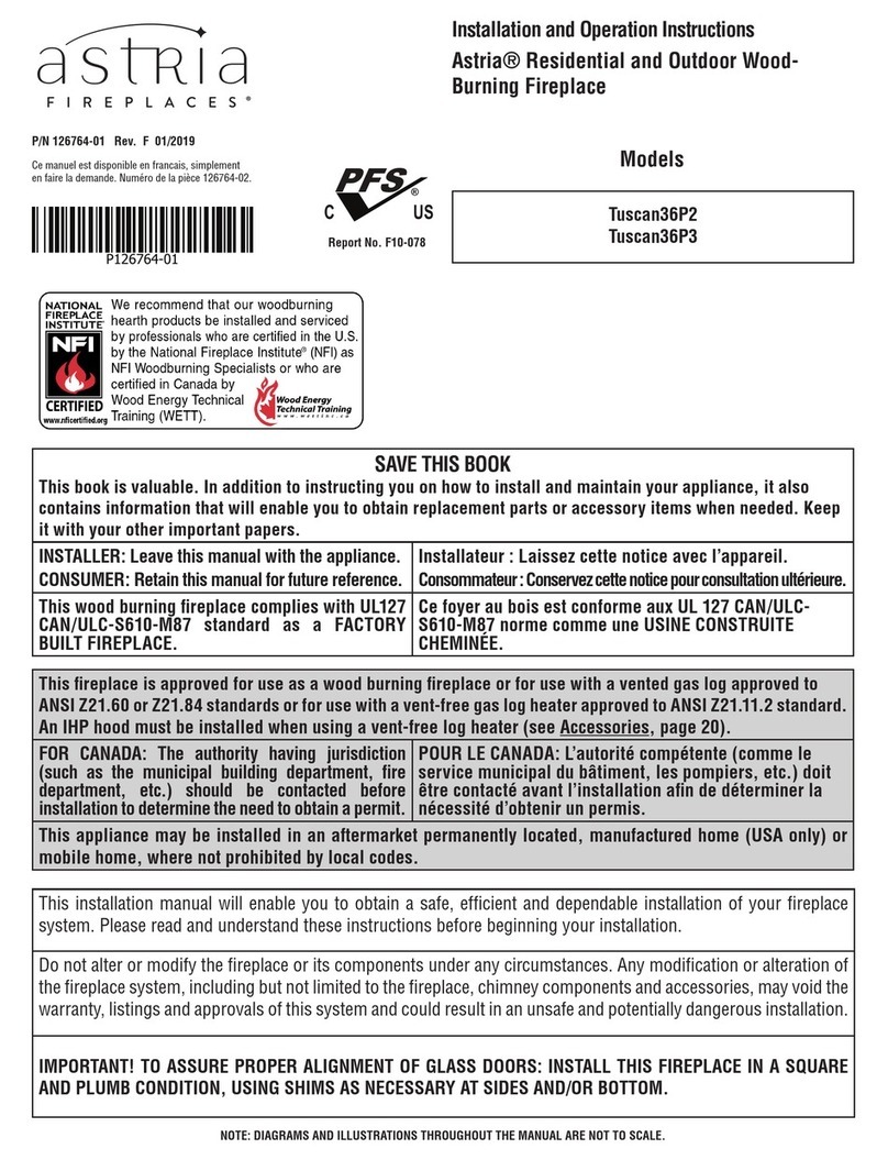 Astria Fireplaces Tuscan36P2 Installation and operation instructions Astria Fireplaces Tuscan36P2 Installation and operation instructions