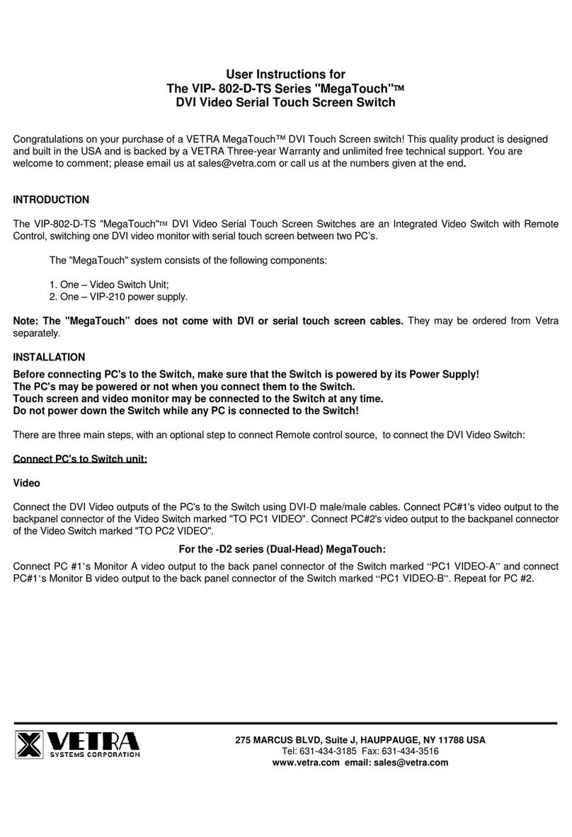 Vetra Systems MegaTouch VIP- 802-D-TS Series User instructions