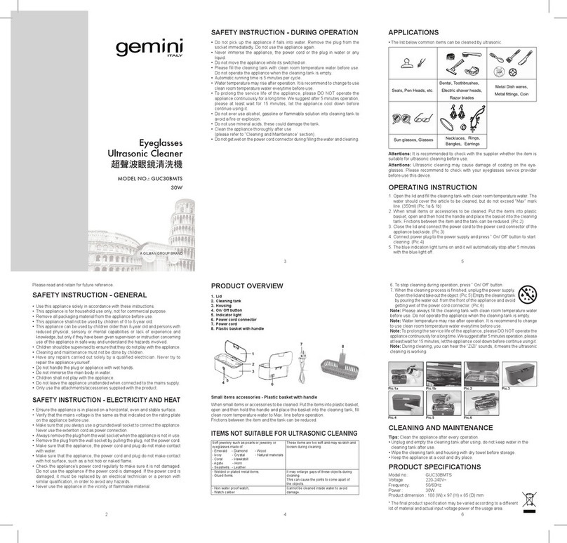 GILMAN gemini GUC30BMTS quick start guide GILMAN gemini GUC30BMTS quick start guide