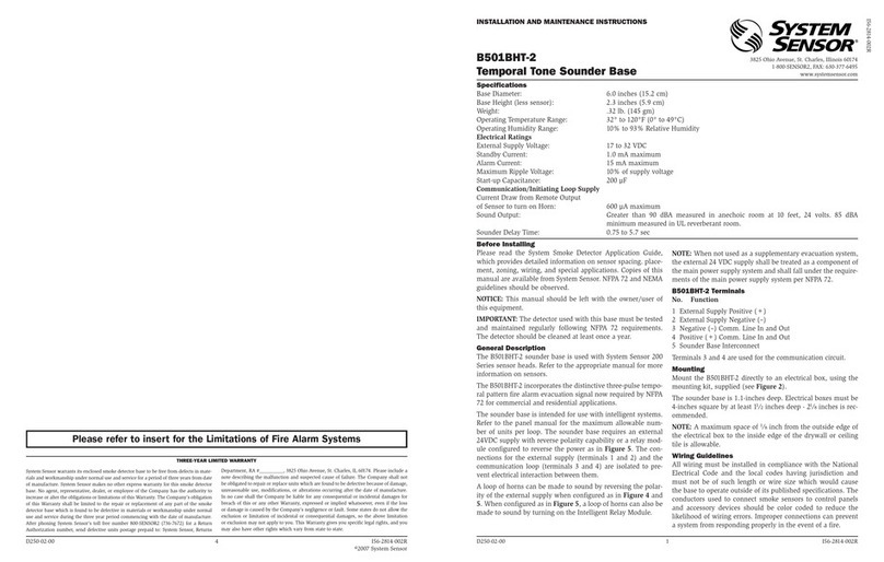 System Sensor B501BHT-2 Installation and maintenance instructions System Sensor B501BHT-2 Installation and maintenance instructions
