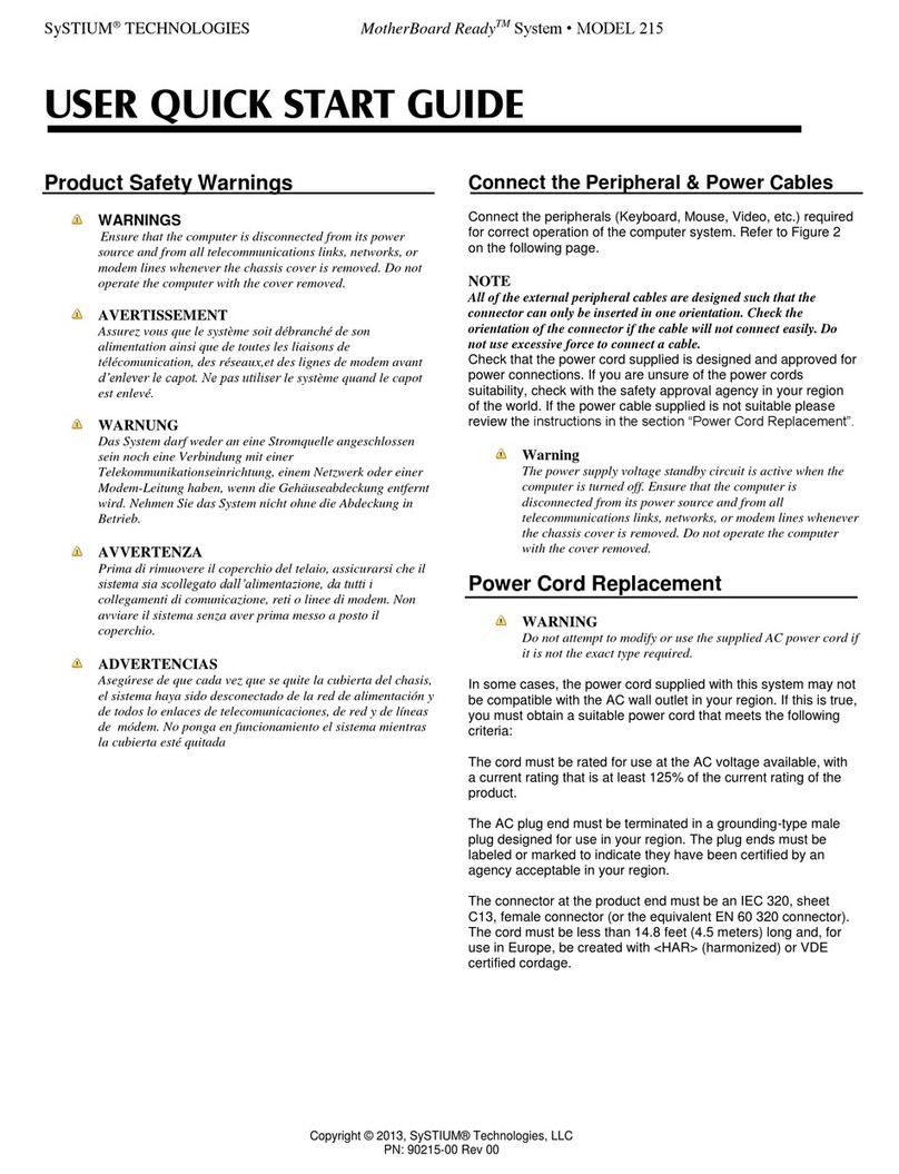 Systium Technologies MotherBoard Ready 215 User's quick start guide Systium Technologies MotherBoard Ready 215 User's quick start guide