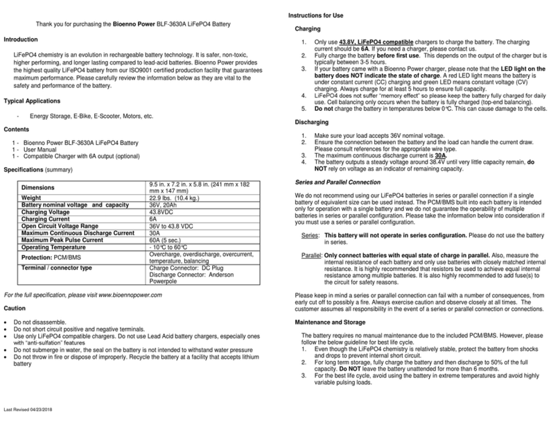 Bioenno Power BLF-3630A User manual