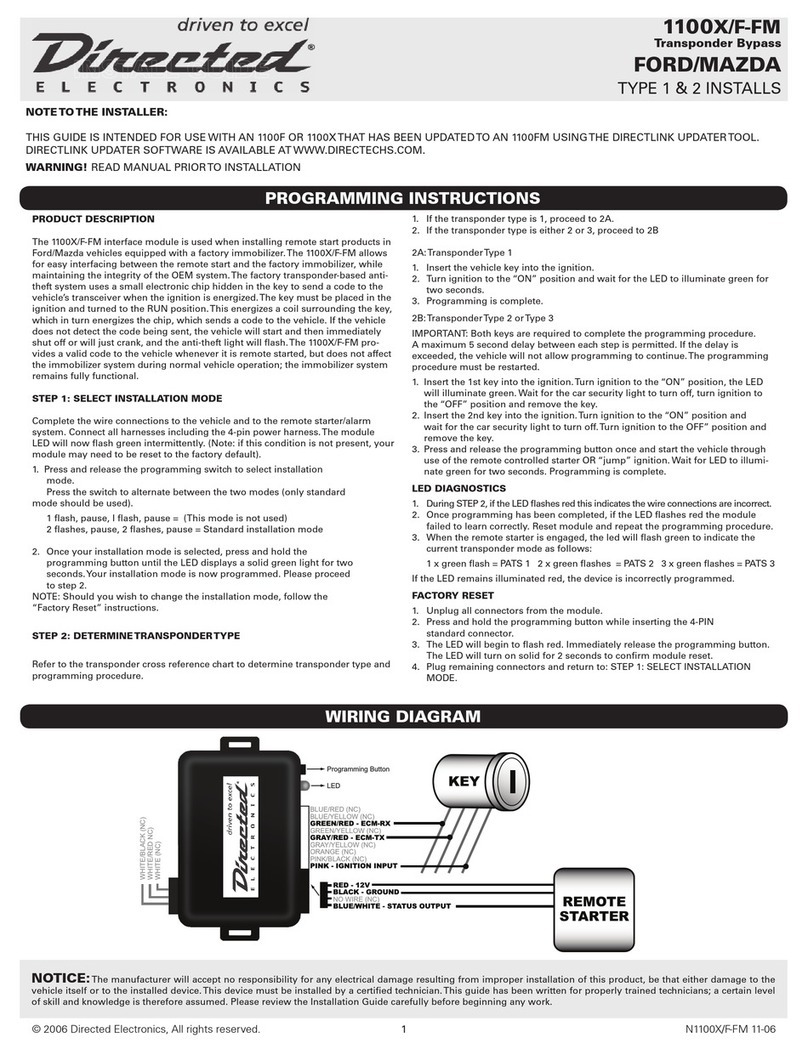 Directed Electronics 1100X/F-FM quick start guide