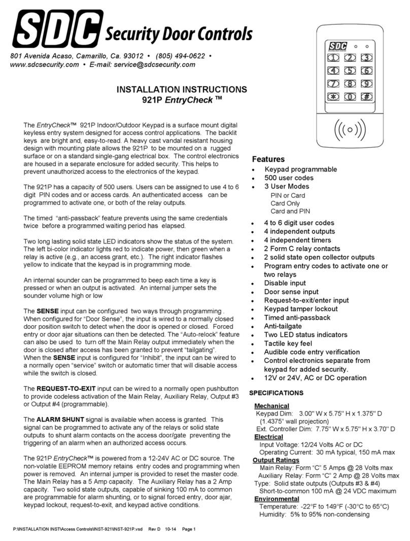 SDC EntryCheck 921P installation instructions