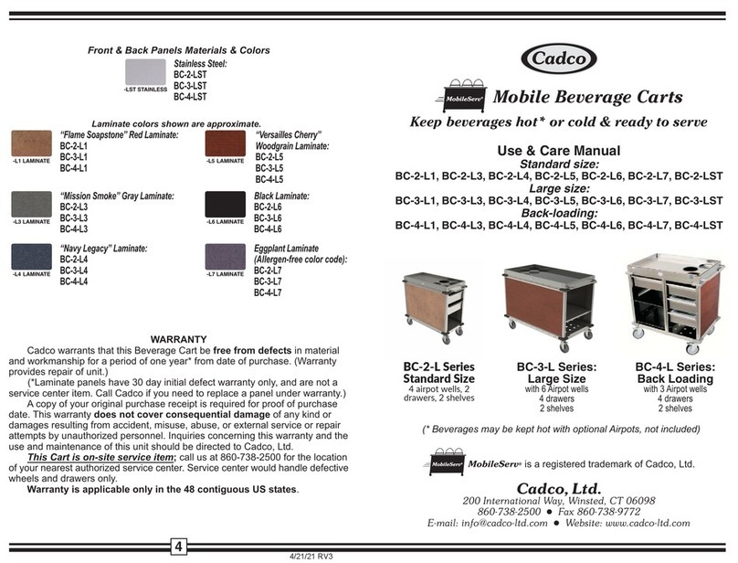 Cadco BC-2-L Series Use & care manual