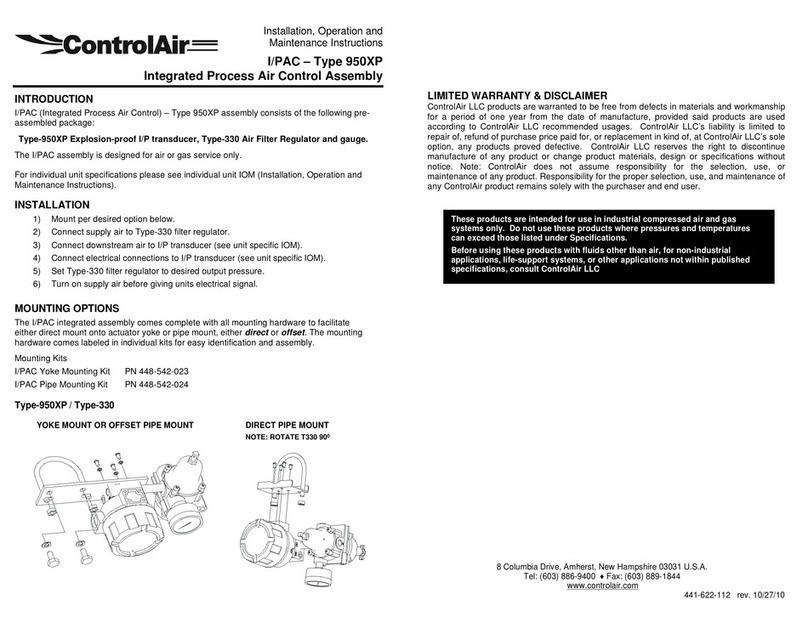 controlair 950XP Installation, operation and maintenance instructions