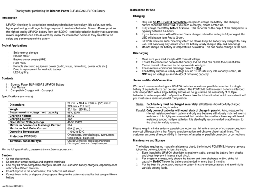 Bioenno Power BLF-4850AS User manual