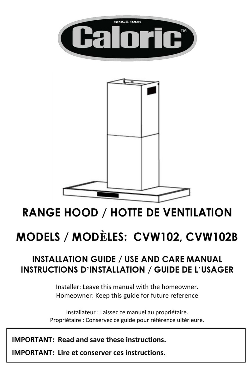 Caloric CVW102 INSTALLATION GUIDE / USE AND CARE MANUAL