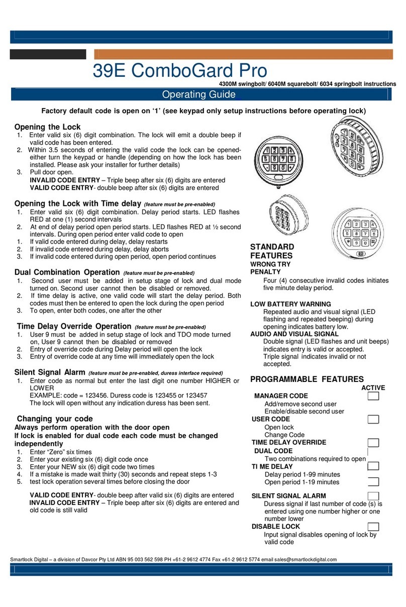 Davcor Smartlock Digital ComboGard Pro 39E operating guide