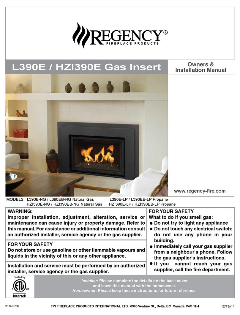 Regency Fireplace Products L390E-NG User guide Regency Fireplace Products L390E-NG User guide