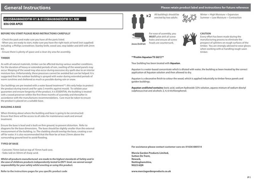 Mercia Garden Products 01OSBA0806DDFW-V1 General instructions