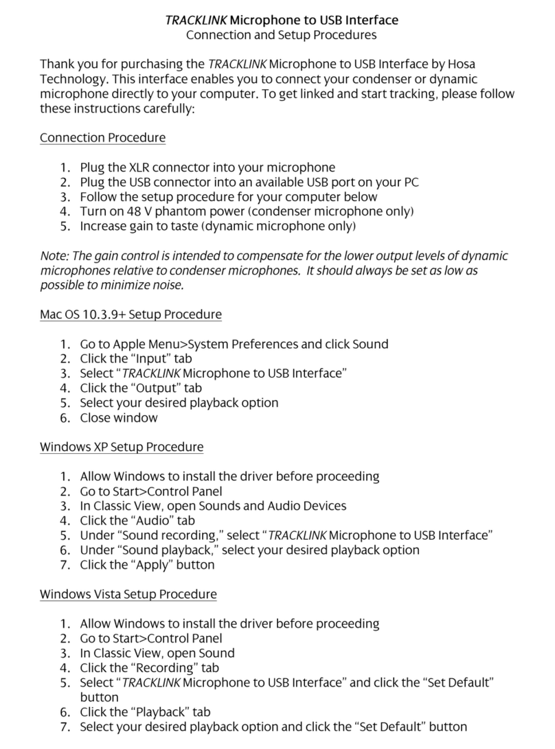 Hosa Technology TRACKLINK USX-110 Connection and Setup Procedures