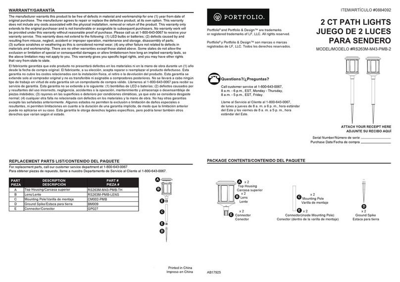LF PORTFOLIO RS263M-M43-PMB-2 manual