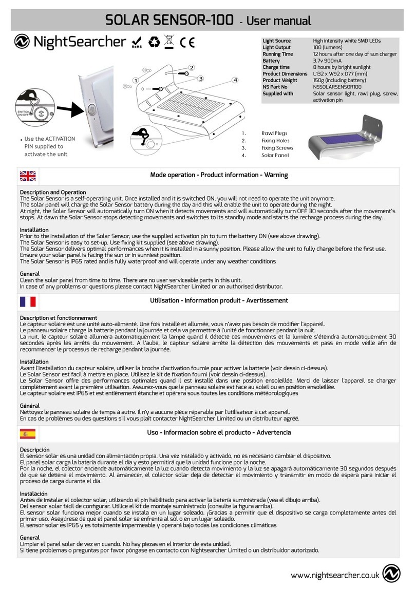 NightSearcher SOLAR SENSOR-100 user manual