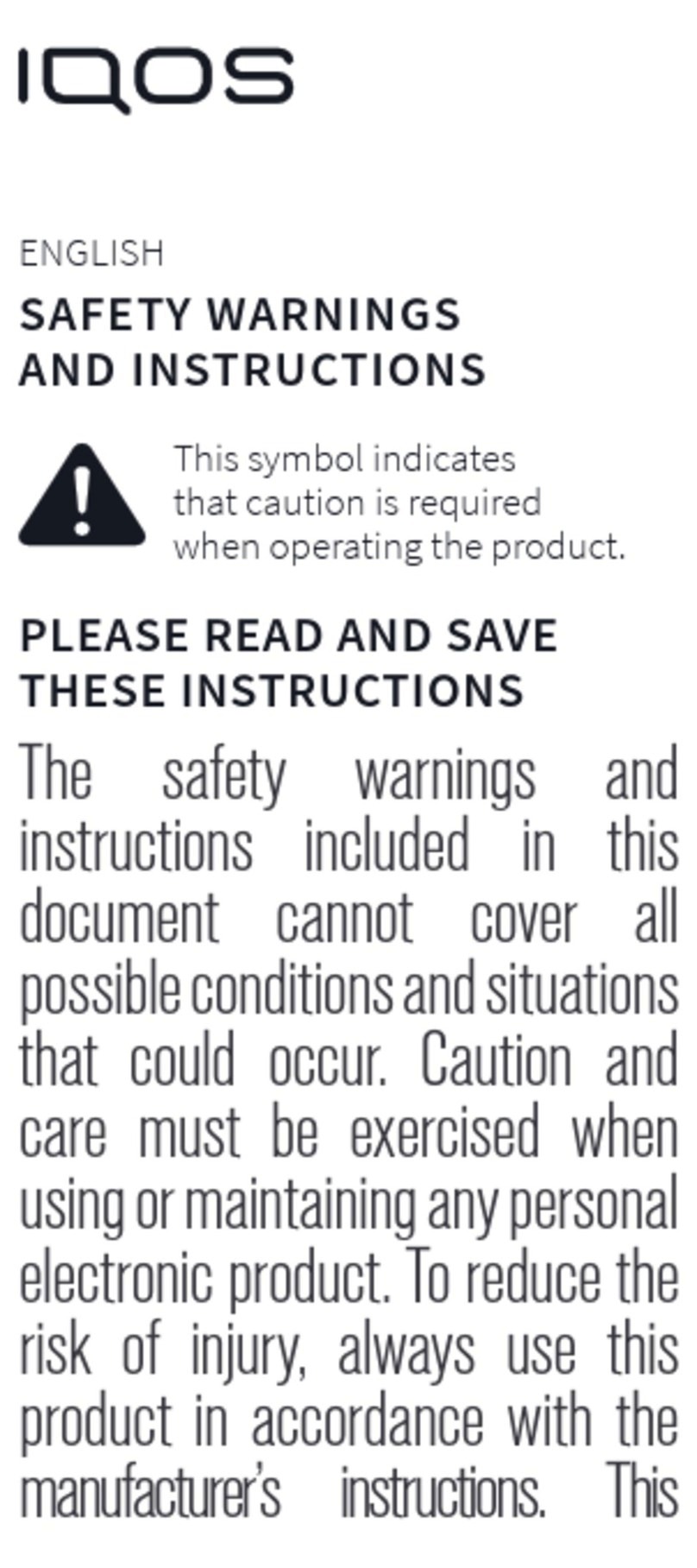 iQOS CCU01 Safety warnings and instructions