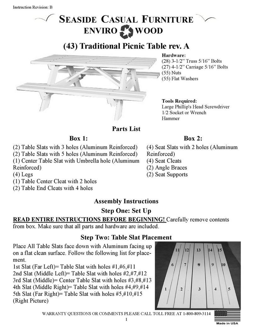SEASIDE CASUAL FURNITURE ENVIRO WOOD Traditional Picnic Table Assembly instructions SEASIDE CASUAL FURNITURE ENVIRO WOOD Traditional Picnic Table Assembly instructions