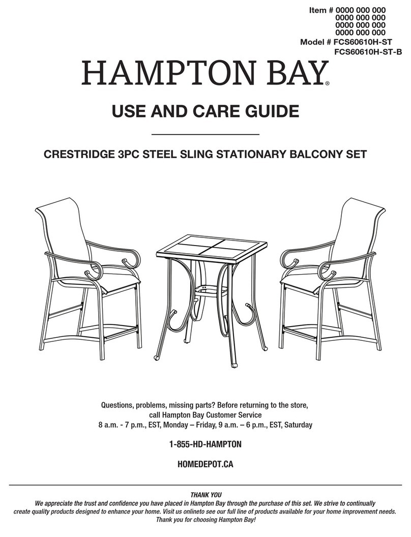 HAMPTON BAY CRESTRIDGE 3PC STEEL SLING STATIONARY BALCONY... Use and care guide