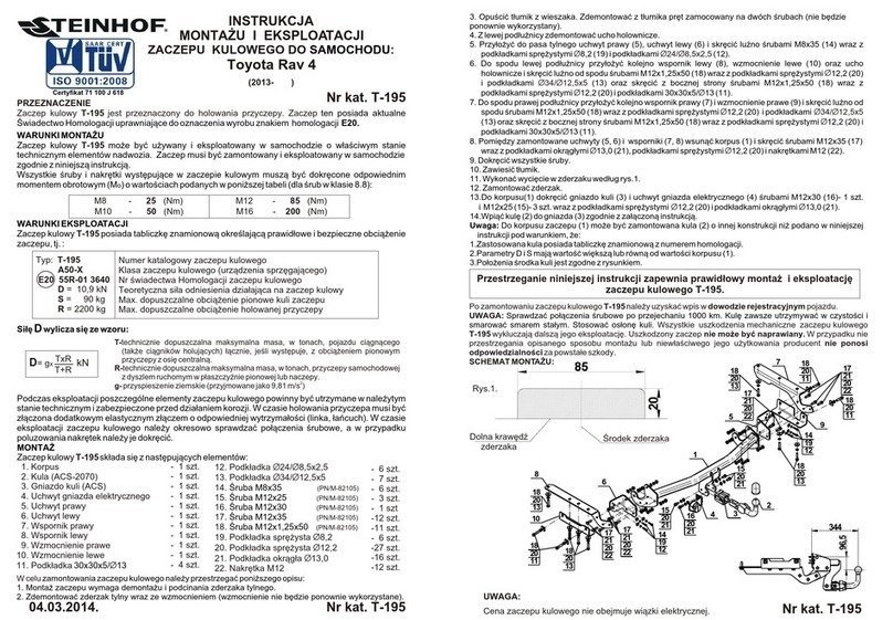 Steinhof T-195 FITTING AND OPERATION MANUAL Steinhof T-195 FITTING AND OPERATION MANUAL
