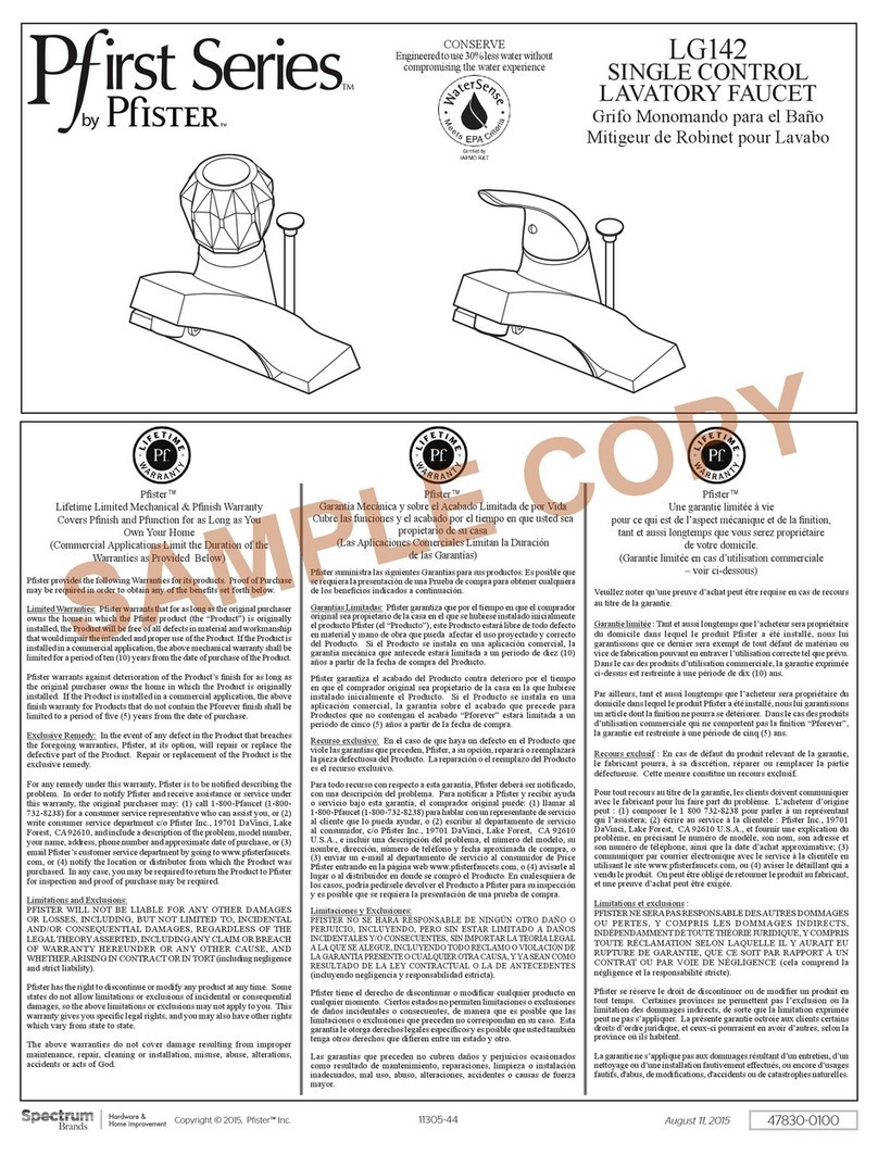Pfister Pfirst Series quick start guide