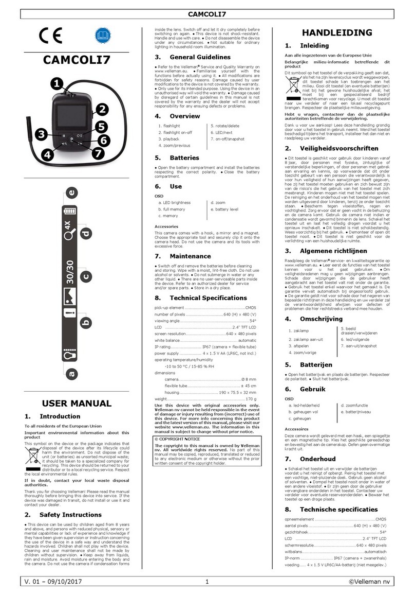 Velleman CAMCOLI7 User manual