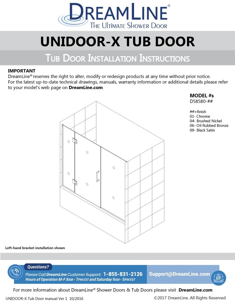 Dreamline Unidoor-X D58580 Series installation instructions