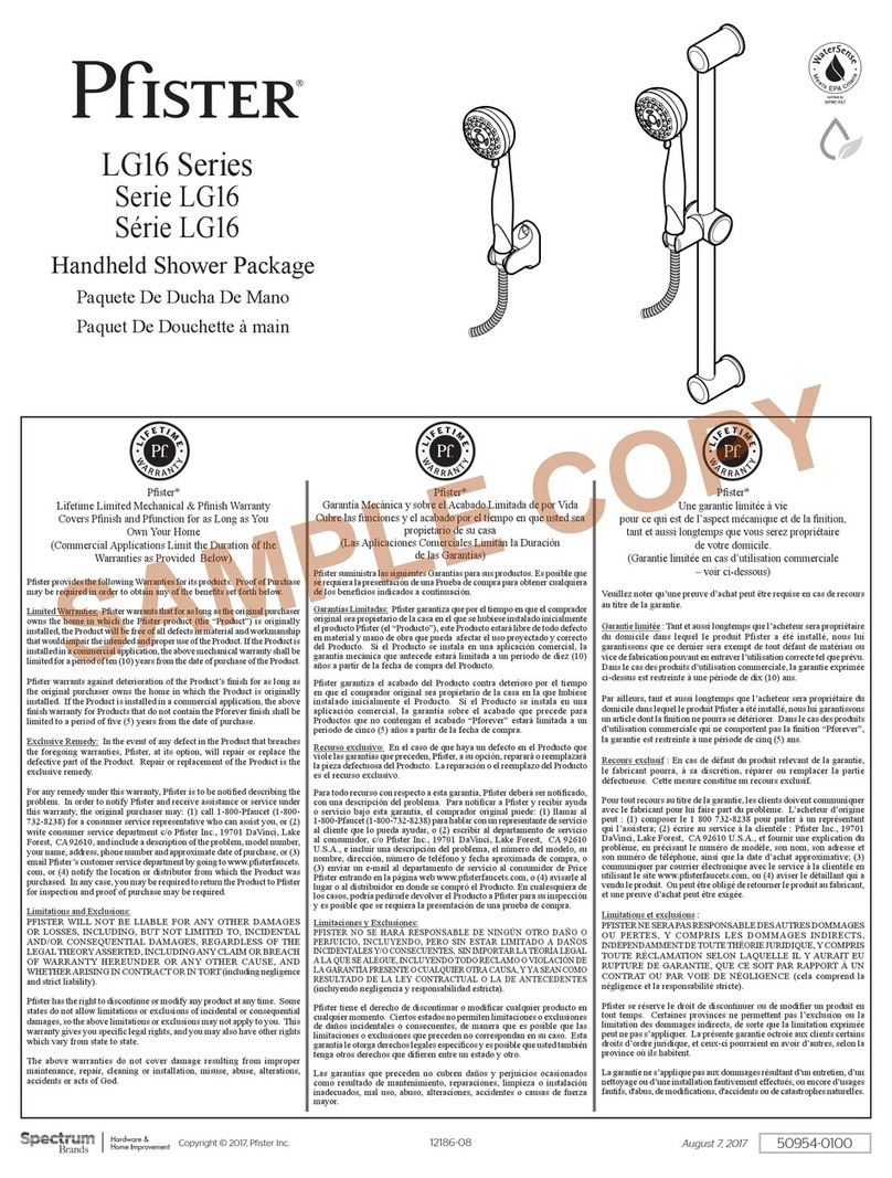 Pfister LG16 Series quick start guide