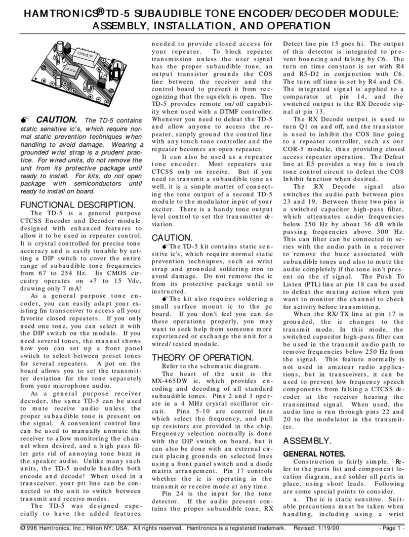 HAMTRONICS TD-5 Assembly, installation and operation instructions