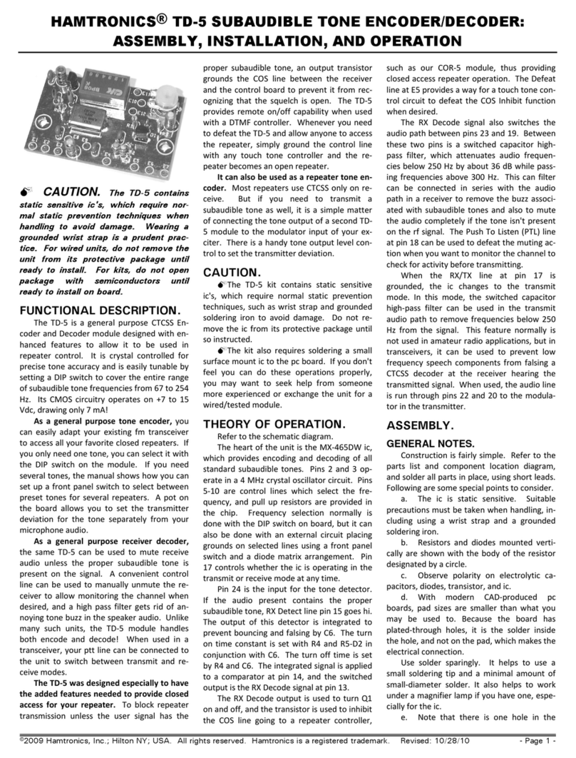 HAMTRONICS TD-5 Assembly, installation and operation instructions