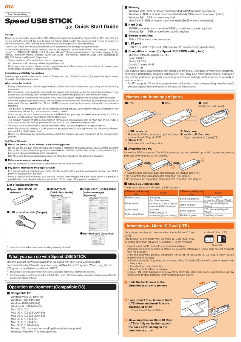 KDDI Speed USB STICK U01 quick start guide