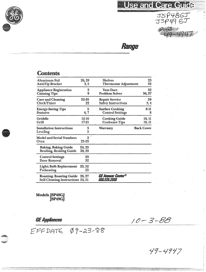 GE JSP48GJ Use and care guide