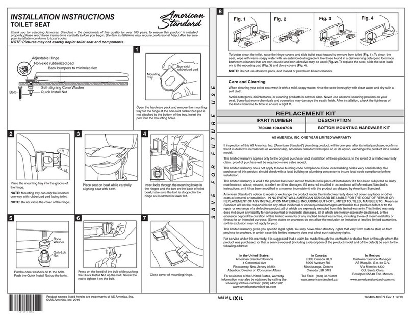 LIXIL American Standard 760408-100.0070A installation instructions