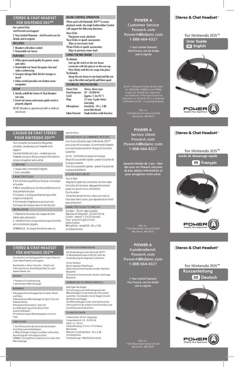 Power A Stereo and Chat Headset User manual