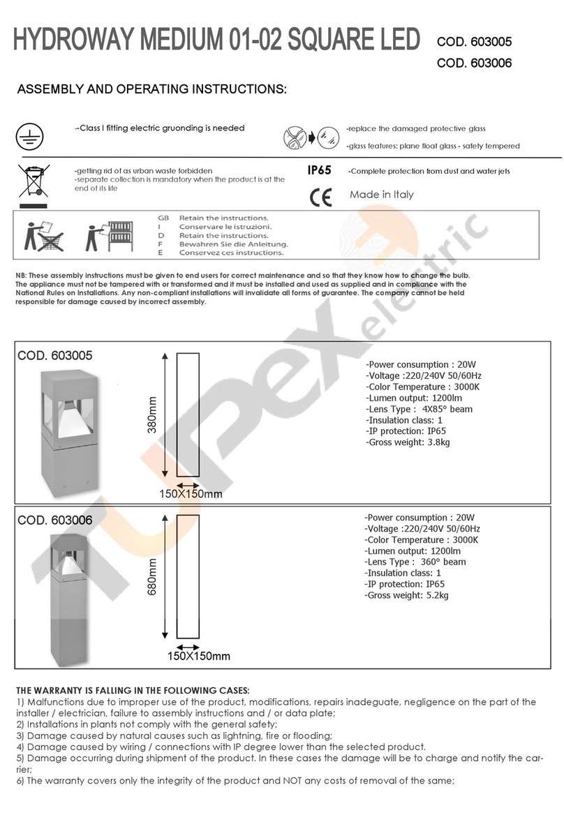 Tupex Hydroway Medium 01 Square LED Assembly and operating instructions