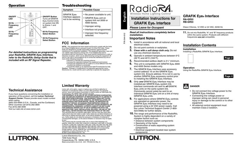 Lutron Electronics radioRA GRAFIK Eye RA-GRXI User manual