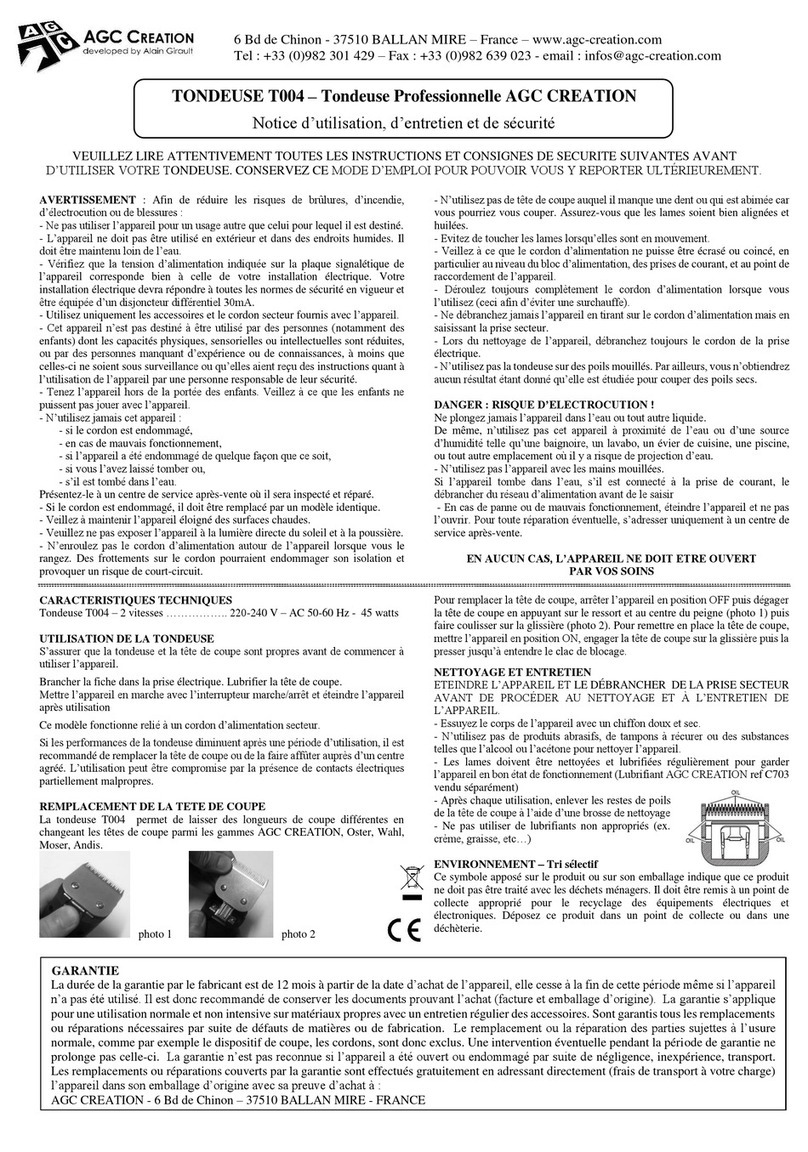 AGC CREATION CLIPPER T004 Instructions for Use, Maintenance and Safety